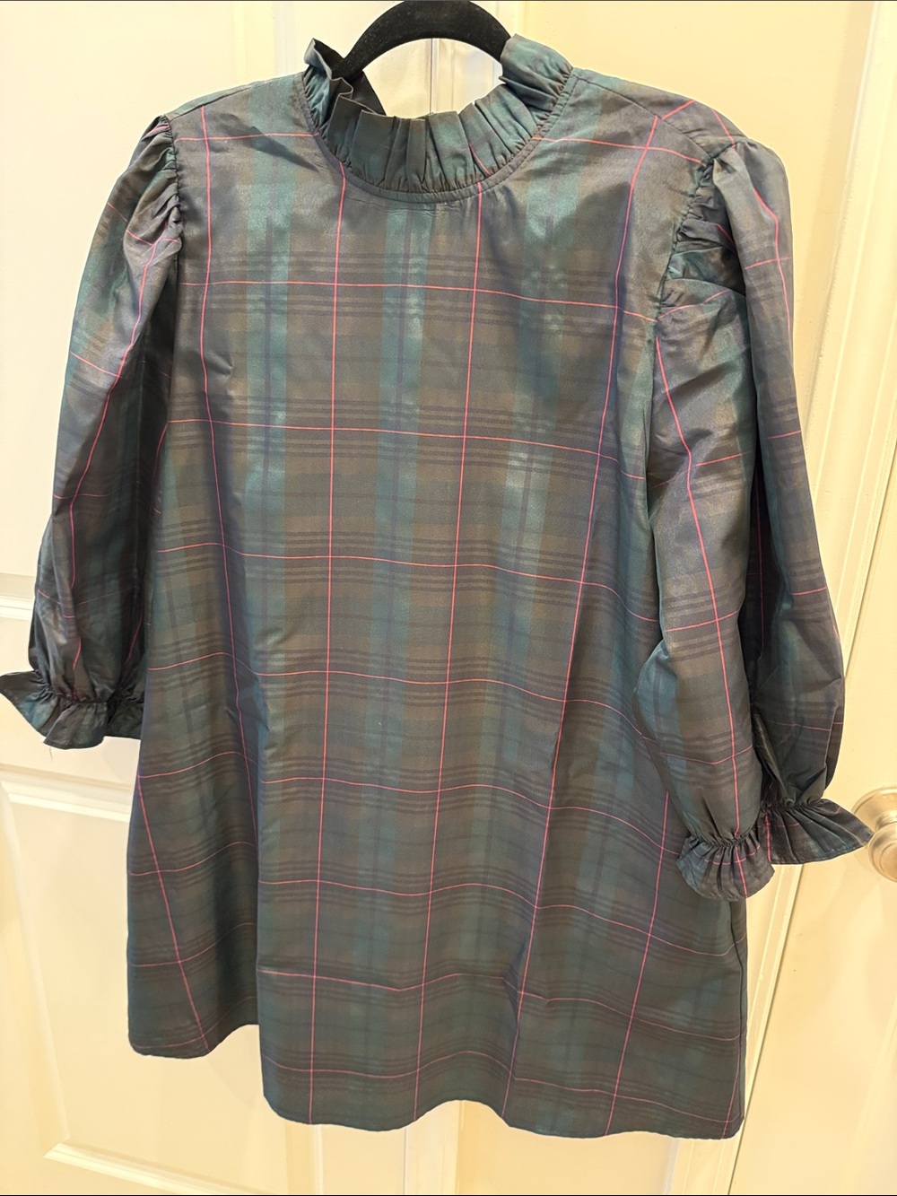 j.marie Plaid Ruffle Neck Tunic in Teal & Pink